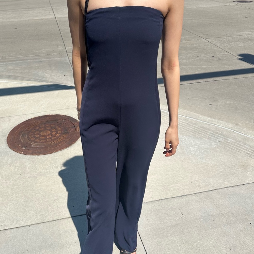 Zara Basic Collection Navy Strapless Jumpsuit - image 1